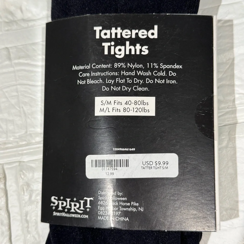 Spirit Black Tattered Tights Kids Size S/M in Blk